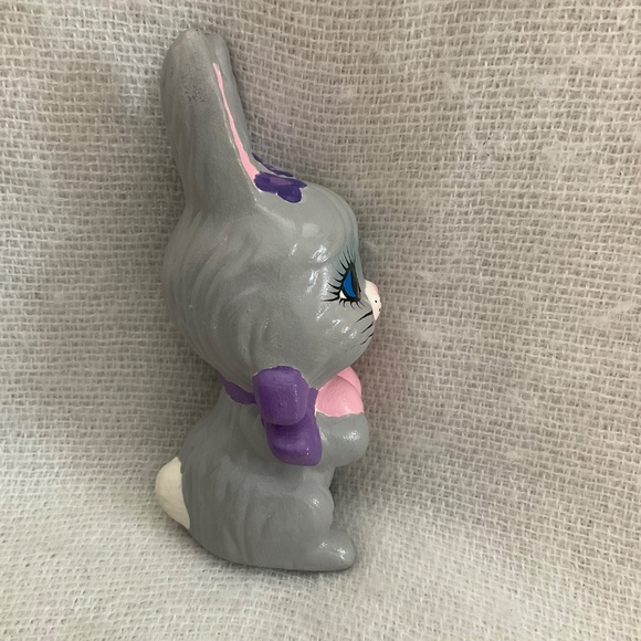 Ceramic Bunny Handpainted 5.5” Gray Pink Purple Easter Spring - Picture 4 of 10